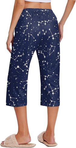 Ekouaer 2 Pack Women's Capri Pajama Pants Printed Drawstring Comfy Pj Bottoms With Pockets in Saudi Arabia