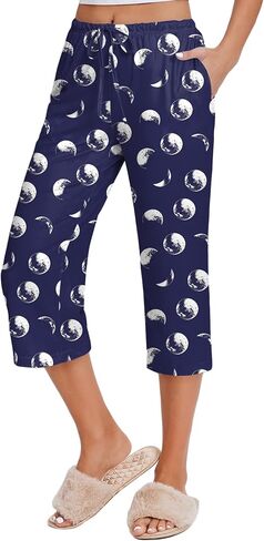 Ekouaer 2 Pack Women's Capri Pajama Pants Printed Drawstring Comfy Pj Bottoms With Pockets in Saudi Arabia