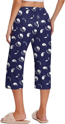 Ekouaer 2 Pack Women's Capri Pajama Pants Printed Drawstring Comfy Pj Bottoms With Pockets in Saudi Arabia