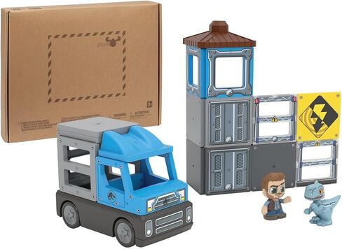 Tile Town Jurassic World Dino Rescue Magnetic Tiles Construction Building Set + Figures + Car, Kids 3-5+, New Action Tiles for Action Play, Realistic Builds, STEM Creative Toy in Saudi Arabia