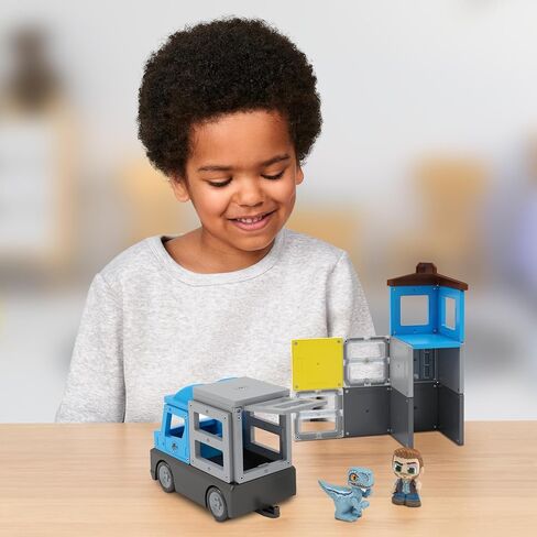 Tile Town Jurassic World Dino Rescue Magnetic Tiles Construction Building Set + Figures + Car, Kids 3-5+, New Action Tiles for Action Play, Realistic Builds, STEM Creative Toy in Saudi Arabia