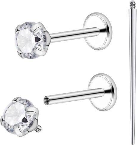 Lcolyoli 20g 18g Titanium Internally Threaded Clear CZ Stud Piercing Jewelry for Nose/Tragus/Cartilage/Conch/Helix - Nose Rings Studs Lip Rings Tragus Piercing Jewelry Cartilage Earring for Women Men in Saudi Arabia