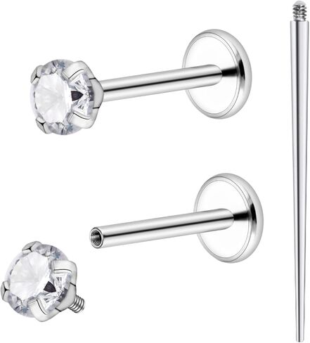 Lcolyoli 20g 18g Titanium Internally Threaded Clear CZ Stud Piercing Jewelry for Nose/Tragus/Cartilage/Conch/Helix - Nose Rings Studs Lip Rings Tragus Piercing Jewelry Cartilage Earring for Women Men in Kuwait