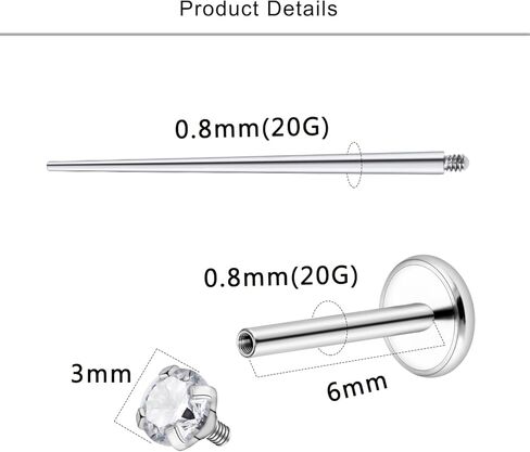 Lcolyoli 20g 18g Titanium Internally Threaded Clear CZ Stud Piercing Jewelry for Nose/Tragus/Cartilage/Conch/Helix - Nose Rings Studs Lip Rings Tragus Piercing Jewelry Cartilage Earring for Women Men in Kuwait