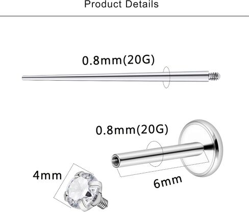 Lcolyoli 20g 18g Titanium Internally Threaded Clear CZ Stud Piercing Jewelry for Nose/Tragus/Cartilage/Conch/Helix - Nose Rings Studs Lip Rings Tragus Piercing Jewelry Cartilage Earring for Women Men in Saudi Arabia