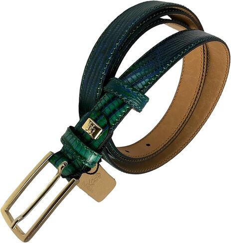 Made In Italy Real Leather Belt - Leopard Print (Green) in Saudi Arabia
