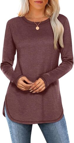 Womens Tunic Tops Long Sleeve Shirts Crew Neck Casual Tshirts Fall Fashion Outfits 2024 in Saudi Arabia
