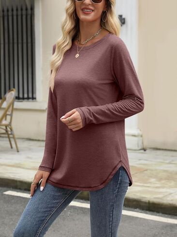 Womens Tunic Tops Long Sleeve Shirts Crew Neck Casual Tshirts Fall Fashion Outfits 2024 in Saudi Arabia
