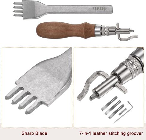 HARFINGTON 7 in 1 Leather Groover Tool Adjustable, 1/2/4/6 Prongs Leather Stitching Punch Stainless Steel Punching Stitching for DIY Leathercraft Edges Carving in Saudi Arabia