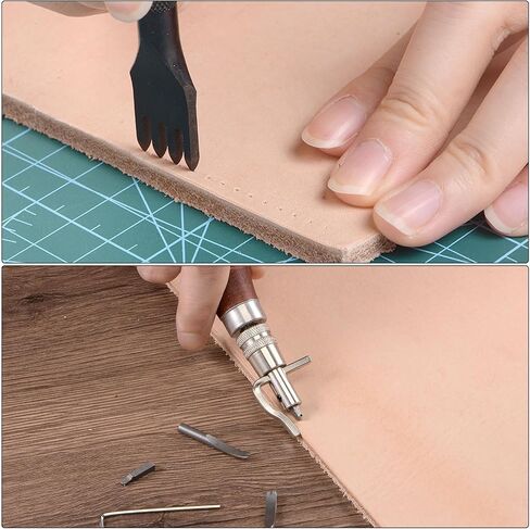 HARFINGTON 7 in 1 Leather Groover Tool Adjustable, 1/2/4/6 Prongs Leather Stitching Punch Stainless Steel Punching Stitching for DIY Leathercraft Edges Carving in Saudi Arabia