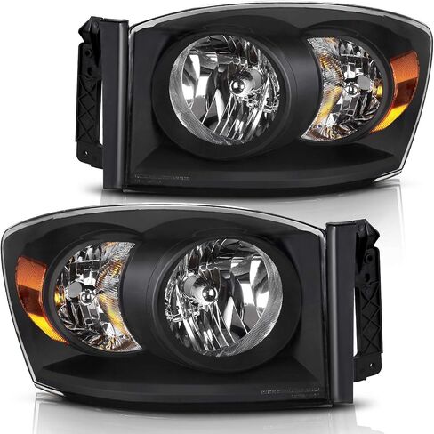 DWVO Headlight Assembly Compatible with 2006-2008 Dodge Ram 1500/06-09 Dodge Ram 2500 3500 Pickup Replacement Headlamp Driving Light Black Housing Amber Reflector Clear Lens in Saudi Arabia