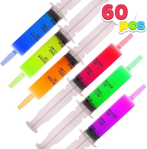 JOYIN 60 قطعة من المحاقن البلاستيكية 60 مل، وأنابيب حاوية قابلة لإعادة الاستخدام سعة 2 أونصة مع أغطية ومغلفة بشكل فردي؛ قبعات سهلة الإمساك لهدايا ومستلزمات حفلات الهالوين in Saudi Arabia
