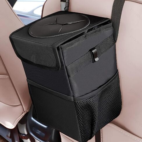 Car Trash can,Waterproof Leak Proof Car Trash Can with Lid Collapsible and Portable Car Trash Bag, Black, Car Garbage can for Cars SUV bin,trashcan in Saudi Arabia