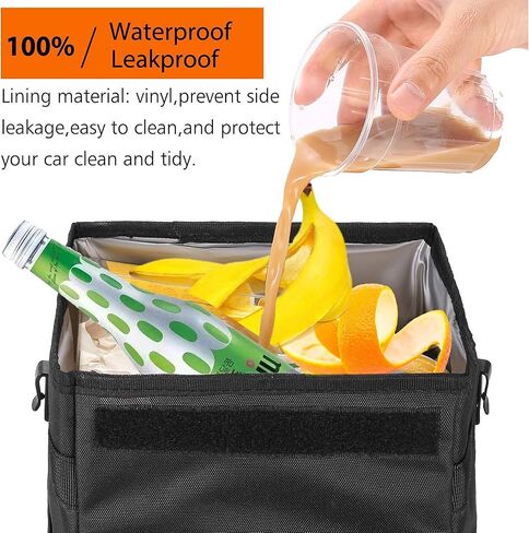 Car Trash can,Waterproof Leak Proof Car Trash Can with Lid Collapsible and Portable Car Trash Bag, Black, Car Garbage can for Cars SUV bin,trashcan in Saudi Arabia
