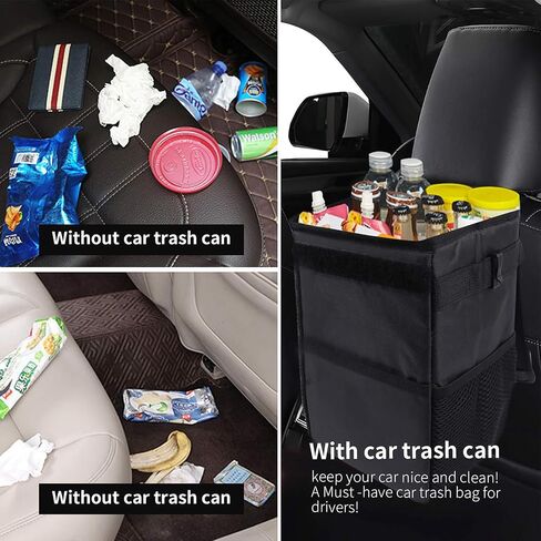 Car Trash can,Waterproof Leak Proof Car Trash Can with Lid Collapsible and Portable Car Trash Bag, Black, Car Garbage can for Cars SUV bin,trashcan in Saudi Arabia