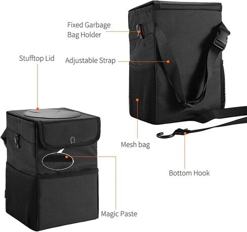 Car Trash can,Waterproof Leak Proof Car Trash Can with Lid Collapsible and Portable Car Trash Bag, Black, Car Garbage can for Cars SUV bin,trashcan in Saudi Arabia