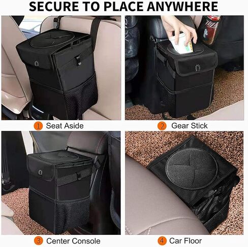 Car Trash can,Waterproof Leak Proof Car Trash Can with Lid Collapsible and Portable Car Trash Bag, Black, Car Garbage can for Cars SUV bin,trashcan in Saudi Arabia