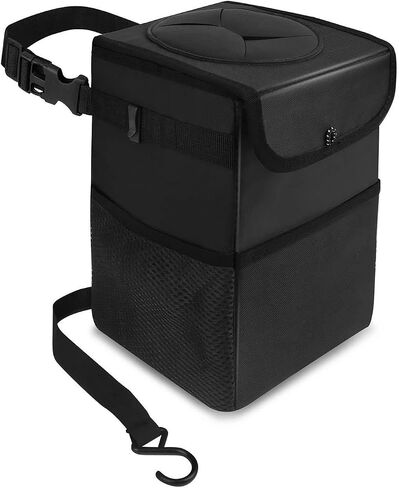 Car Trash can,Waterproof Leak Proof Car Trash Can with Lid Collapsible and Portable Car Trash Bag, Black, Car Garbage can for Cars SUV bin,trashcan in Saudi Arabia