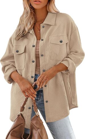 PRETTYGARDEN Women's Oversized Shacket Jackets Fall Fashion Clothes 2024 Casual Long Sleeve Loose Collared Blouse Shirts in Saudi Arabia
