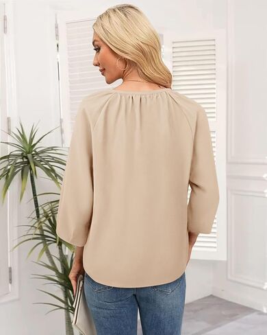 Womens Blouses Dressy Casual V Neck 3/4 Sleeve Tops Fashion Boho Loose Fit Button Down Shirts in Saudi Arabia