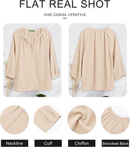 Womens Blouses Dressy Casual V Neck 3/4 Sleeve Tops Fashion Boho Loose Fit Button Down Shirts in Saudi Arabia