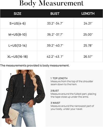 ZESICA Women's Casual Blouse Tops Puff Long Sleeve Button V Neck Hollow Out Eyelet Lace Embroidered 2024 Shirt Dressy in Saudi Arabia