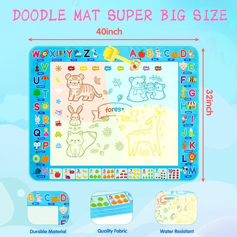 Water Doodle Mat Kids Painting Writing Board Mess Free Doodle Drawing Mat Educational Toys Gifts 40X 32 Inches Extra Large Coloring Mats for Toddlers Boys Girls Age 3 4 5 6 7 8 9 10 11 12 Year Old in Saudi Arabia