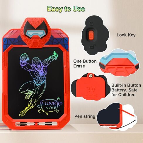 10 Inch LCD Writing Tablet for Kids, Alien Warrior Design Drawing Tablet, Doodle Board Pad for Learning, Toy Gift for Boys 3-6 Years Old (Red) in Saudi Arabia