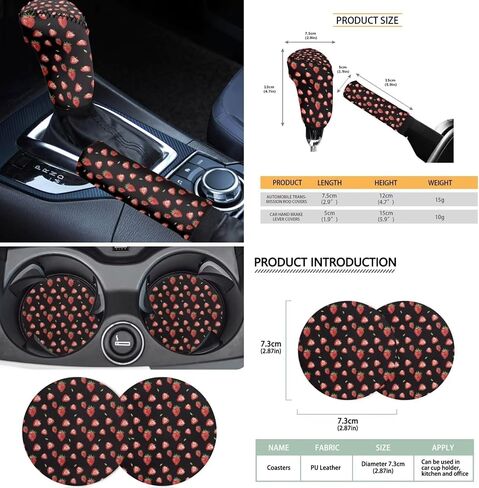 18Pcs Strawberry Car Seat Cover Set Split Covers with Steering Wheel Cover,Headrest Cover Car Cup Holder Coasters,Seat Belt Covers Armrest Cover Protector Handbrake Cover and Key Chain in Saudi Arabia