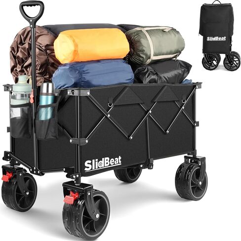 220L Collapsible Wagon with Big Wheels - Heavy Duty Utility Foldable Cart, All-Terrain Wheel & Drink Holders Portable Grocery Carts for Outdoor, Travel, Camping, Beach, Garden,Fishing in Saudi Arabia