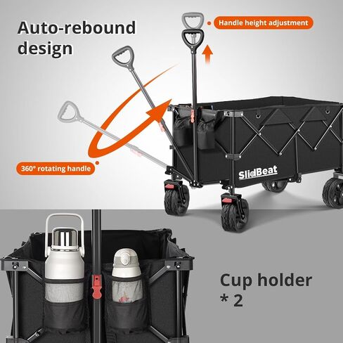 220L Collapsible Wagon with Big Wheels - Heavy Duty Utility Foldable Cart, All-Terrain Wheel & Drink Holders Portable Grocery Carts for Outdoor, Travel, Camping, Beach, Garden,Fishing in Saudi Arabia