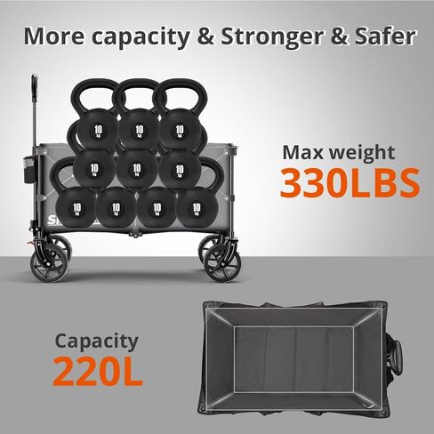 220L Collapsible Wagon with Big Wheels - Heavy Duty Utility Foldable Cart, All-Terrain Wheel & Drink Holders Portable Grocery Carts for Outdoor, Travel, Camping, Beach, Garden,Fishing in Saudi Arabia
