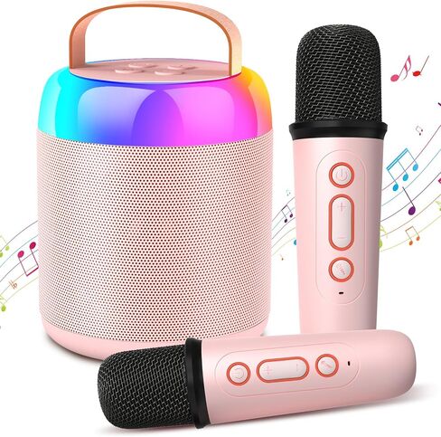 Mini Karaoke Machine for Kids Adults with 2 Microphones, Portable Bluetooth Speaker Kids Karaoke Machines for Girls with LED Party Lights, Karaoke Toys Birthday Gifts for Girls and Boys (Pink) in Saudi Arabia