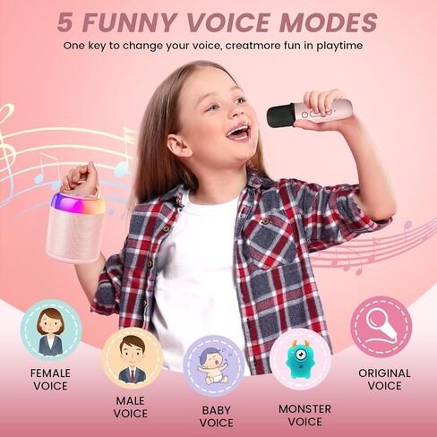 Mini Karaoke Machine for Kids Adults with 2 Microphones, Portable Bluetooth Speaker Kids Karaoke Machines for Girls with LED Party Lights, Karaoke Toys Birthday Gifts for Girls and Boys (Pink) in Saudi Arabia