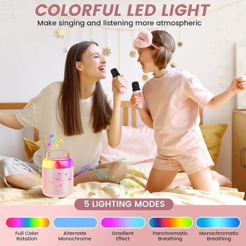 Mini Karaoke Machine for Kids Adults with 2 Microphones, Portable Bluetooth Speaker Kids Karaoke Machines for Girls with LED Party Lights, Karaoke Toys Birthday Gifts for Girls and Boys (Pink) in Saudi Arabia