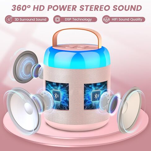 Mini Karaoke Machine for Kids Adults with 2 Microphones, Portable Bluetooth Speaker Kids Karaoke Machines for Girls with LED Party Lights, Karaoke Toys Birthday Gifts for Girls and Boys (Pink) in Saudi Arabia