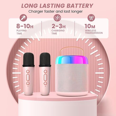 Mini Karaoke Machine for Kids Adults with 2 Microphones, Portable Bluetooth Speaker Kids Karaoke Machines for Girls with LED Party Lights, Karaoke Toys Birthday Gifts for Girls and Boys (Pink) in Saudi Arabia