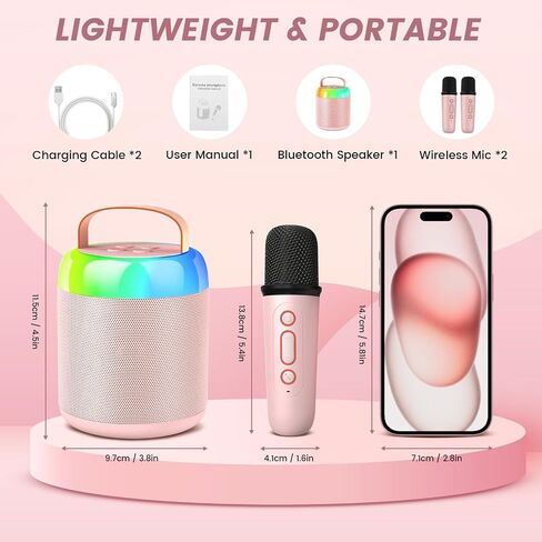 Mini Karaoke Machine for Kids Adults with 2 Microphones, Portable Bluetooth Speaker Kids Karaoke Machines for Girls with LED Party Lights, Karaoke Toys Birthday Gifts for Girls and Boys (Pink) in Saudi Arabia