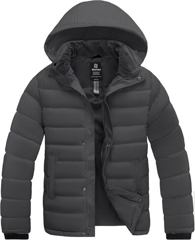wantdo Men's Quilted Puffer Jacket Hooded Thicken Coat Warm Winter Coat Outwear in Kuwait