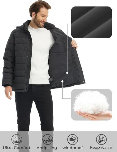 wantdo Men's Quilted Puffer Jacket Hooded Thicken Coat Warm Winter Coat Outwear in Kuwait
