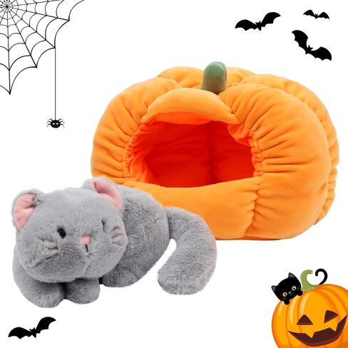 Hopearl Halloween Cat Pumpkin Cave Sufffed Animal 2 in 1 Playset Pet with Pumpkin House Plush Toy Pillow with Separable Kitty Gift for Kids, 9.5'' in Saudi Arabia