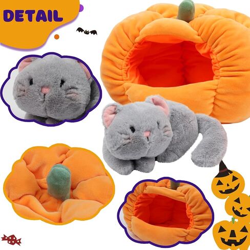 Hopearl Halloween Cat Pumpkin Cave Sufffed Animal 2 in 1 Playset Pet with Pumpkin House Plush Toy Pillow with Separable Kitty Gift for Kids, 9.5'' in Saudi Arabia