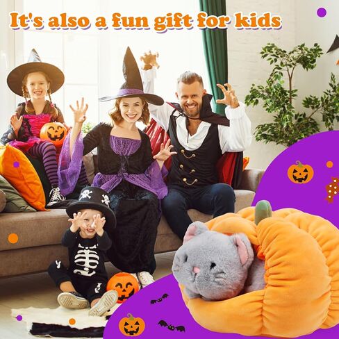 Hopearl Halloween Cat Pumpkin Cave Sufffed Animal 2 in 1 Playset Pet with Pumpkin House Plush Toy Pillow with Separable Kitty Gift for Kids, 9.5'' in Saudi Arabia