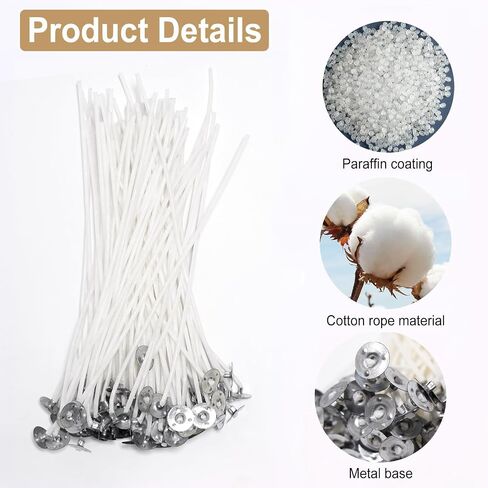 Candle Wicks 100 Pcs 6 inch with 100PCS Candle Wick Stickers and 5PCS Wooden Candle Wick Holders, Centering Device for Candle Making DIY, Cotton Wicks Kits for Candle Making in Saudi Arabia