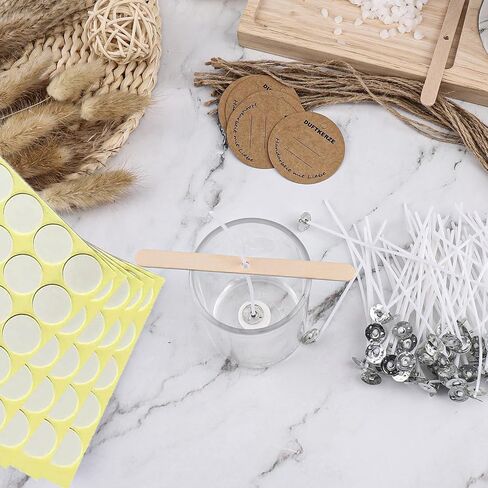 Candle Wicks 100 Pcs 6 inch with 100PCS Candle Wick Stickers and 5PCS Wooden Candle Wick Holders, Centering Device for Candle Making DIY, Cotton Wicks Kits for Candle Making in Saudi Arabia