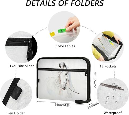 senya Accordian File Organizer, White Horse Expanding File Folder 13 Pockets with Zipper for Documents, A4 Letter Size File in Saudi Arabia