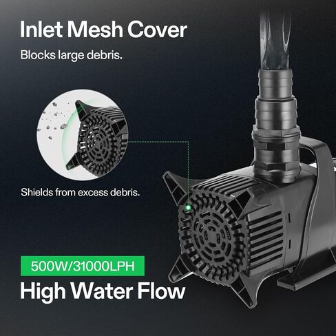 VIVOSUN 8190 GPH Submersible Water Pump, 500W Pond Pump, Ultra Quiet Aquarium Pump with 29.5FT Lift Height for Pond, Waterfall, Fish Tank, Statuary, Hydroponic in Saudi Arabia