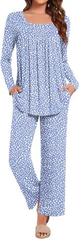 Anydeer Women's Pajamas Sets Long Sleeve 2 Piece Fall Lounge Set Soft Pjs Long Pant With Pockets in Saudi Arabia