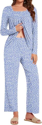 Anydeer Women's Pajamas Sets Long Sleeve 2 Piece Fall Lounge Set Soft Pjs Long Pant With Pockets in Saudi Arabia