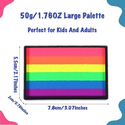 50g Rainbow Face Paint Professional Split Cake Palette Water Based Eyeliner Graphic Hydra Liner Body Painting Makeup,Non-Toxic & Washable Suit for Halloween Party in Kuwait